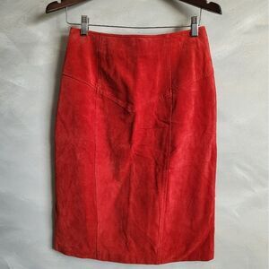 Vintage Deep Red Suede Leather Midi Skirt High Roller Size 12